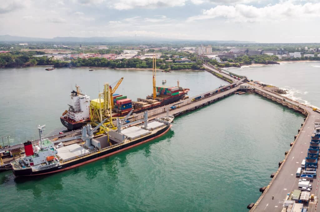 Ship entering port of Acajutla, El Salvador